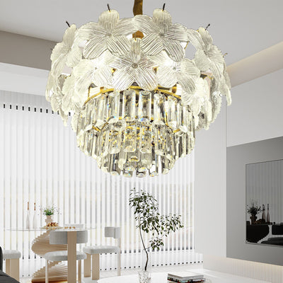 Lustre en cristal à 12 lumières Petal Iron de luxe moderne pour salon 