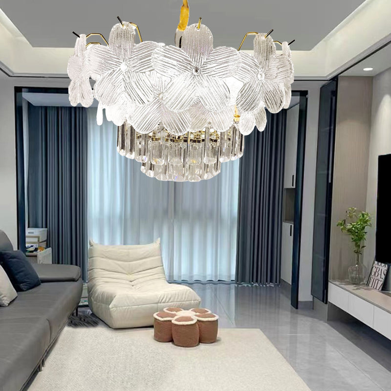 Lustre en cristal à 12 lumières Petal Iron de luxe moderne pour salon 