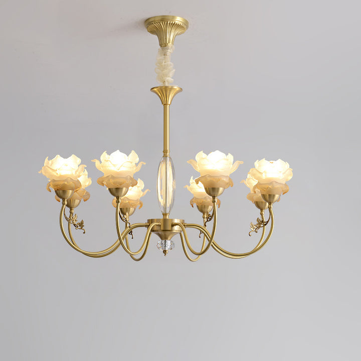 Traditional French Flower Branch Copper Glass Crystal 3/6/8-Light Chandeliers For Living Room