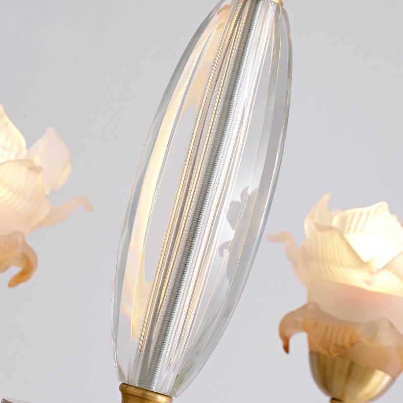 Traditional French Flower Branch Copper Glass Crystal 3/6/8-Light Chandeliers For Living Room