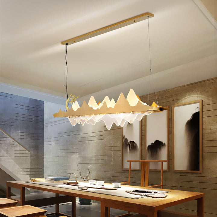 Traditionelle Chinesische Landschaft Eisen Acryl LED Insel Licht Kronleuchter Für Wohnzimmer 