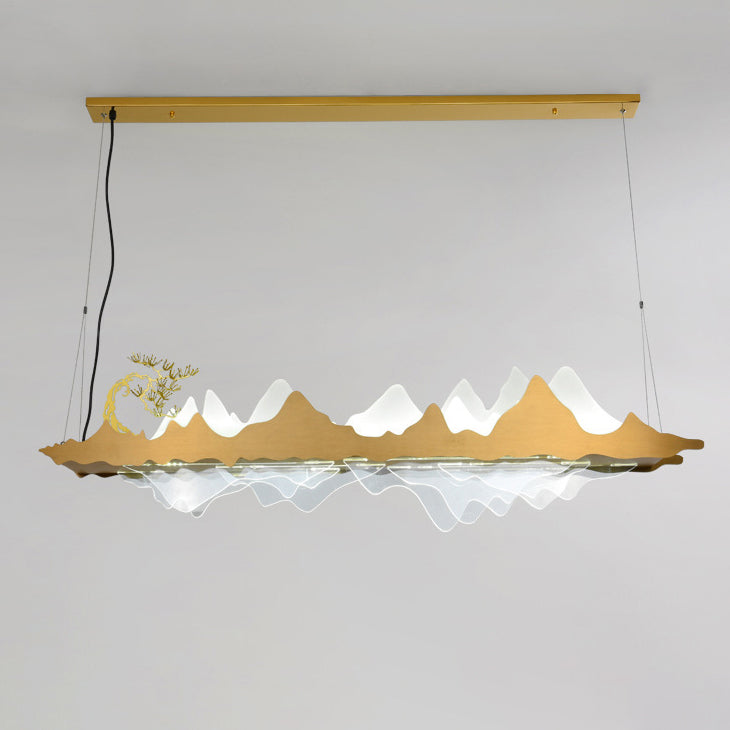 Traditionelle Chinesische Landschaft Eisen Acryl LED Insel Licht Kronleuchter Für Wohnzimmer 
