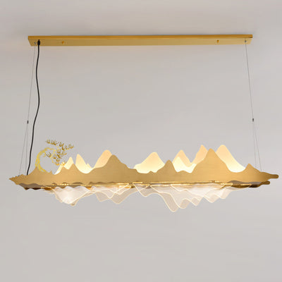 Traditionelle Chinesische Landschaft Eisen Acryl LED Insel Licht Kronleuchter Für Wohnzimmer 