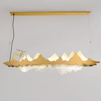 Traditionelle Chinesische Landschaft Eisen Acryl LED Insel Licht Kronleuchter Für Wohnzimmer 