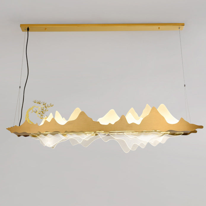 Traditionelle Chinesische Landschaft Eisen Acryl LED Insel Licht Kronleuchter Für Wohnzimmer 