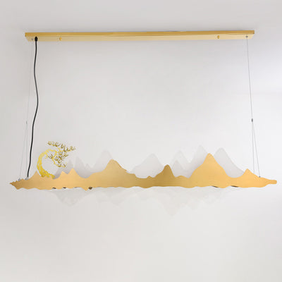 Traditionelle Chinesische Landschaft Eisen Acryl LED Insel Licht Kronleuchter Für Wohnzimmer 