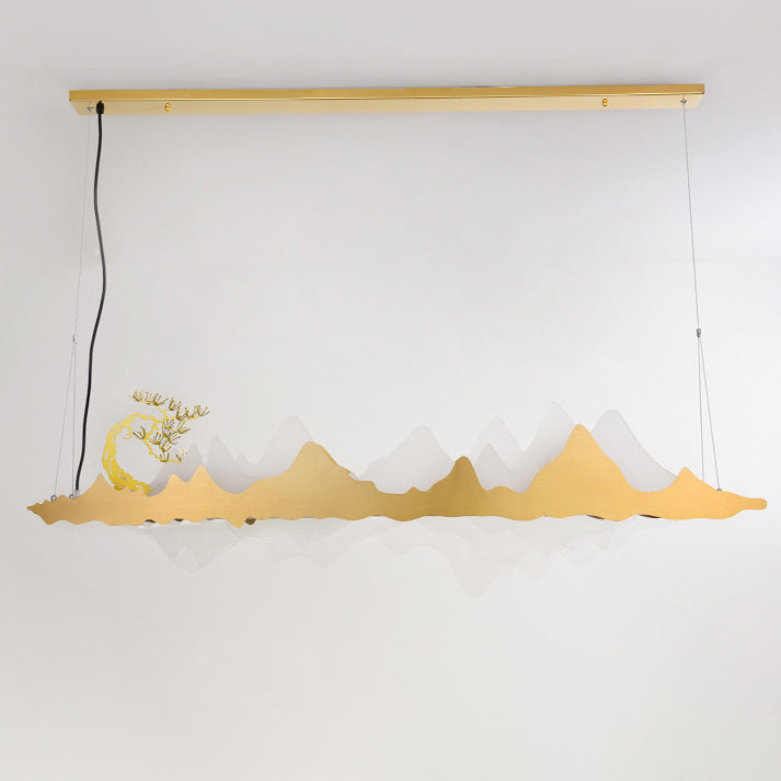 Traditionelle Chinesische Landschaft Eisen Acryl LED Insel Licht Kronleuchter Für Wohnzimmer 