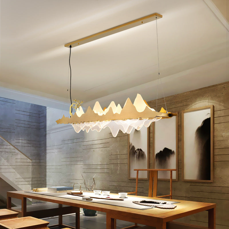 Traditionelle Chinesische Landschaft Eisen Acryl LED Insel Licht Kronleuchter Für Wohnzimmer 