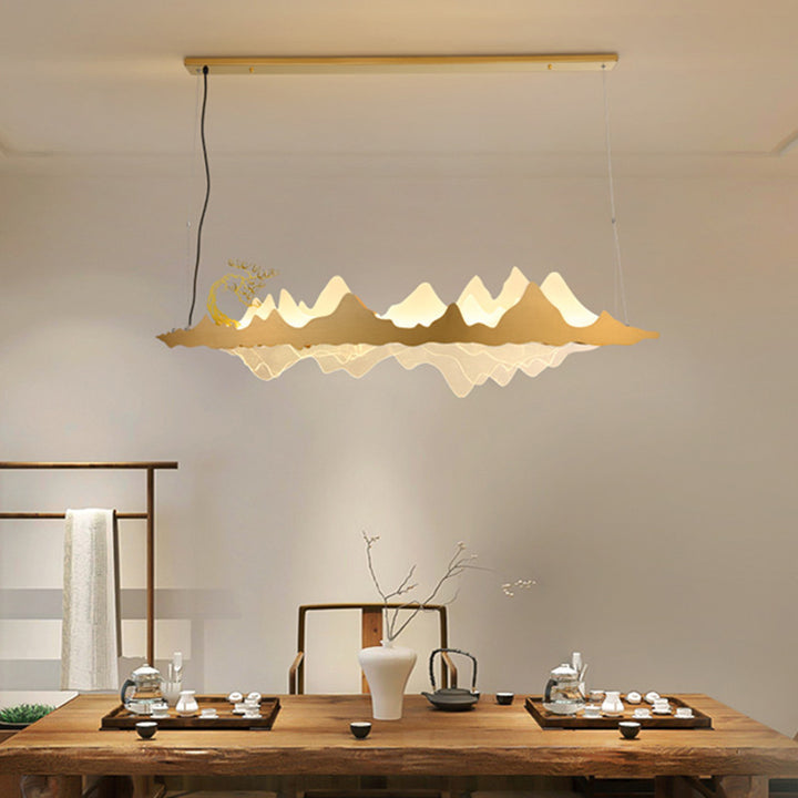 Traditionelle Chinesische Landschaft Eisen Acryl LED Insel Licht Kronleuchter Für Wohnzimmer 
