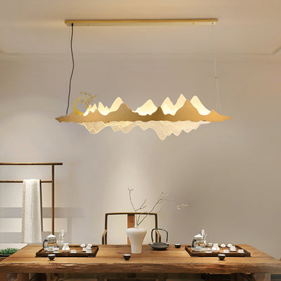 Traditionelle Chinesische Landschaft Eisen Acryl LED Insel Licht Kronleuchter Für Wohnzimmer 