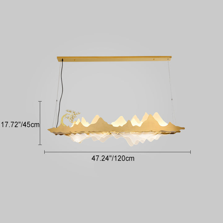 Traditionelle Chinesische Landschaft Eisen Acryl LED Insel Licht Kronleuchter Für Wohnzimmer 