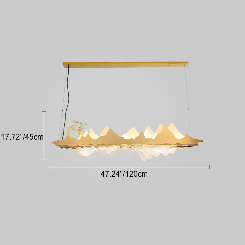 Traditionelle Chinesische Landschaft Eisen Acryl LED Insel Licht Kronleuchter Für Wohnzimmer 