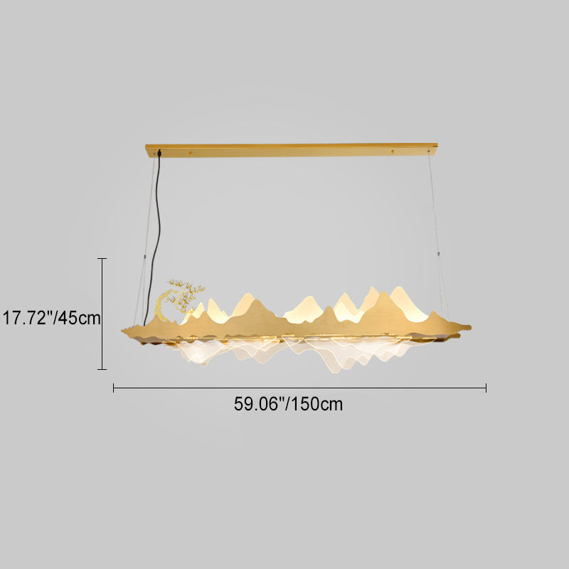 Traditionelle Chinesische Landschaft Eisen Acryl LED Insel Licht Kronleuchter Für Wohnzimmer 
