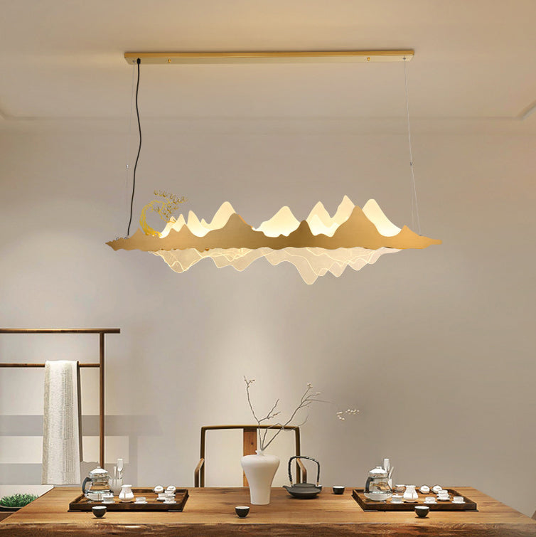 Traditionelle Chinesische Landschaft Eisen Acryl LED Insel Licht Kronleuchter Für Wohnzimmer 