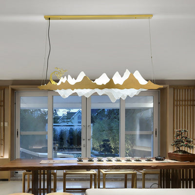 Traditionelle Chinesische Landschaft Eisen Acryl LED Insel Licht Kronleuchter Für Wohnzimmer 