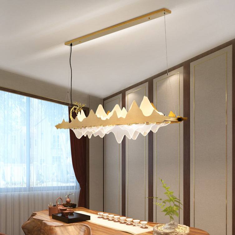 Traditionelle Chinesische Landschaft Eisen Acryl LED Insel Licht Kronleuchter Für Wohnzimmer 