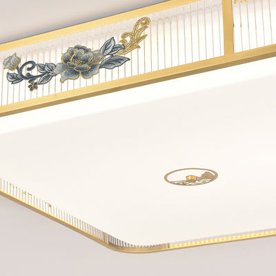 Traditionelle chinesische runde quadratische Pfingstrose Hardware Acryl LED Unterputz Deckenleuchte für Schlafzimmer 