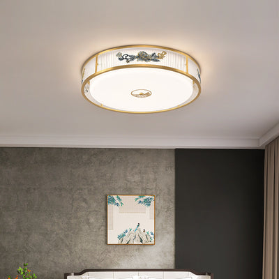 Traditionelle chinesische runde quadratische Pfingstrose Hardware Acryl LED Unterputz Deckenleuchte für Schlafzimmer 