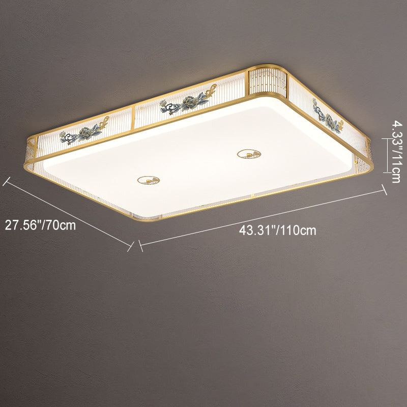 Lustre de plafond LED encastré en acrylique avec matériel rond carré traditionnel chinois et motif de pivoine pour chambre 