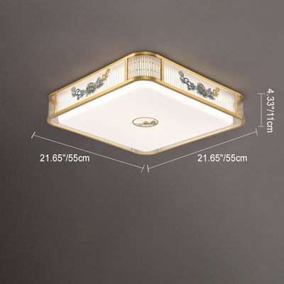 Traditionelle chinesische runde quadratische Pfingstrose Hardware Acryl LED Unterputz Deckenleuchte für Schlafzimmer 