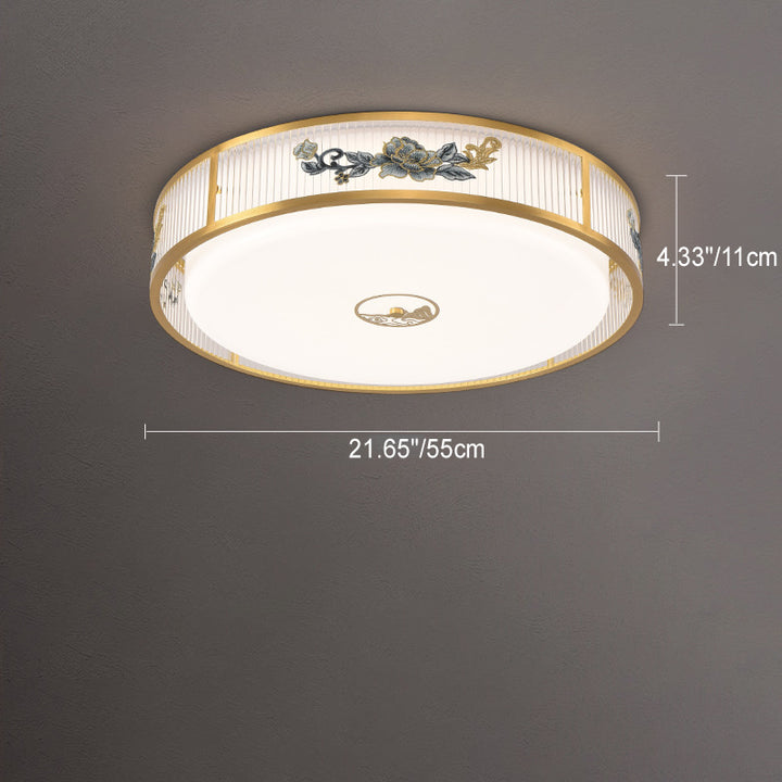 Lustre de plafond LED encastré en acrylique avec matériel rond carré traditionnel chinois et motif de pivoine pour chambre 