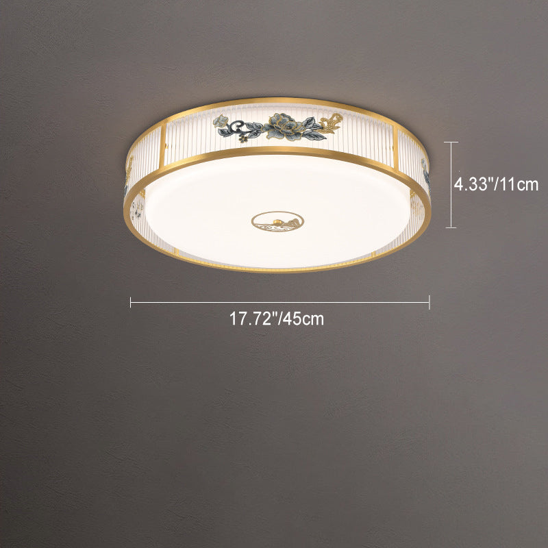 Lustre de plafond LED encastré en acrylique avec matériel rond carré traditionnel chinois et motif de pivoine pour chambre 