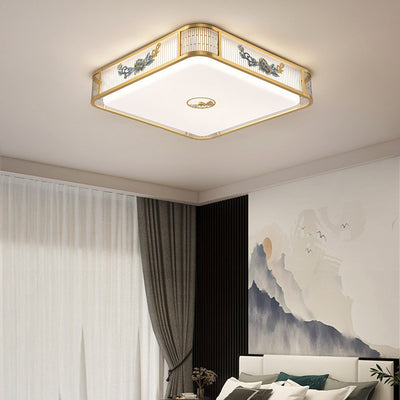 Traditionelle chinesische runde quadratische Pfingstrose Hardware Acryl LED Unterputz Deckenleuchte für Schlafzimmer 