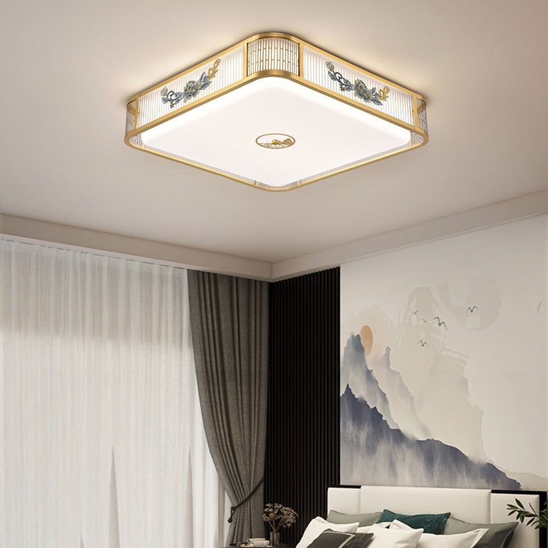 Traditionelle chinesische runde quadratische Pfingstrose Hardware Acryl LED Unterputz Deckenleuchte für Schlafzimmer 