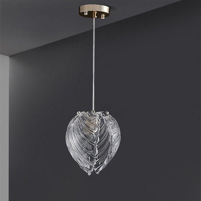 Modern Luxury Shell Hardware Glass 1-Light Pendant Light For Bedroom