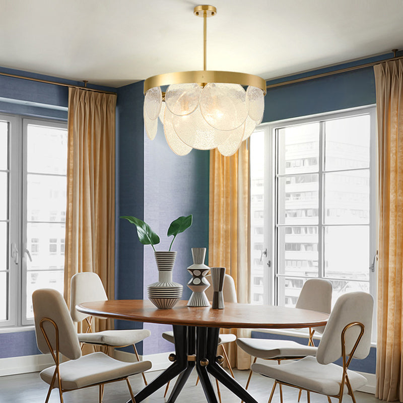 Modern Luxury Disc Handmade Frosted Glass Hardware 6-Light Chandelier For Living Room