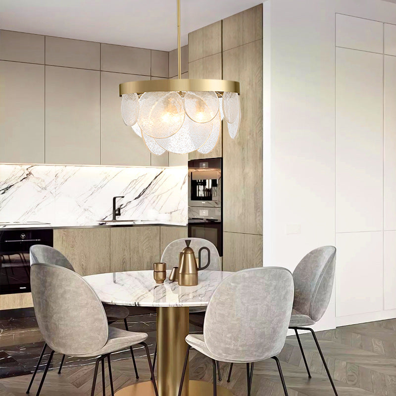 Modern Luxury Disc Handmade Frosted Glass Hardware 6-Light Chandelier For Living Room