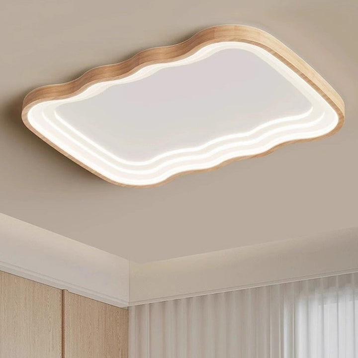 現代的な北欧クリーミークラウドハードウェア木材PVC LEDフラッシュマウント天井ライト寝室用 
