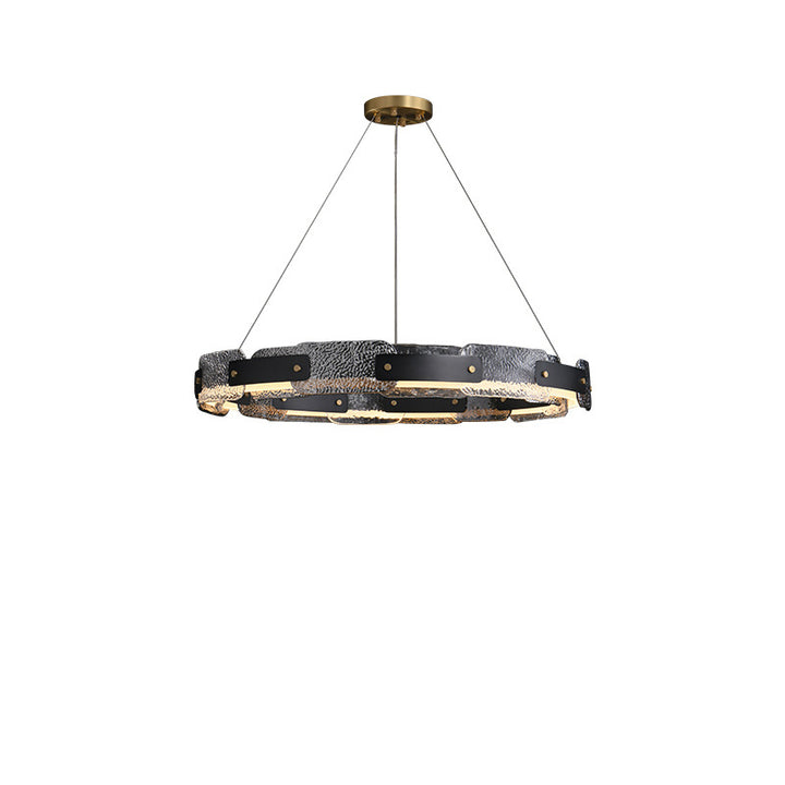 Zeitgenössische Industrie Dazzle Circles Tier Aluminium Kupfer Glas LED Kronleuchter für Wohnzimmer 