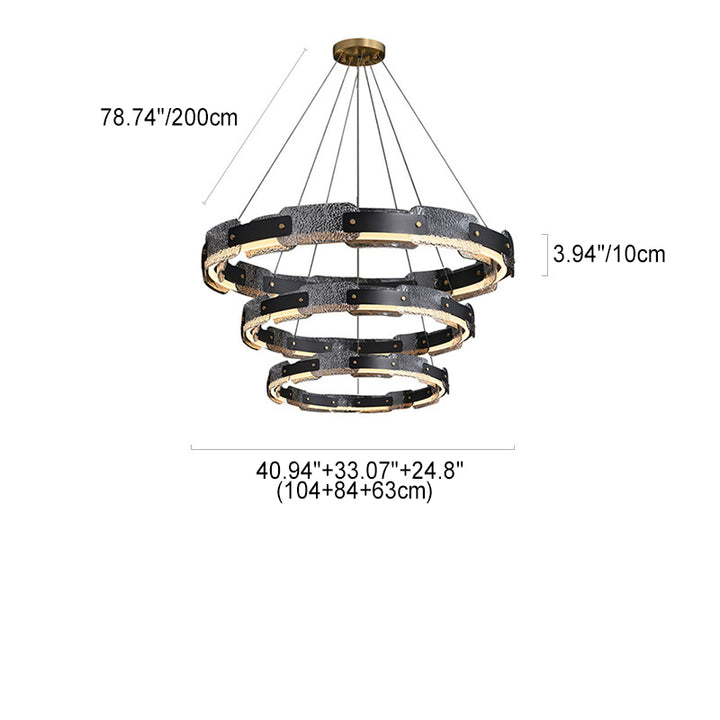 Zeitgenössische Industrie Dazzle Circles Tier Aluminium Kupfer Glas LED Kronleuchter für Wohnzimmer 