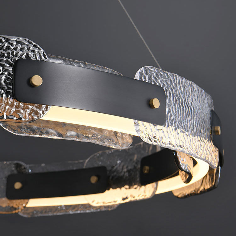 Zeitgenössische Industrie Dazzle Circles Tier Aluminium Kupfer Glas LED Kronleuchter für Wohnzimmer 