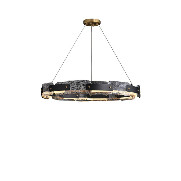 Zeitgenössische Industrie Dazzle Circles Tier Aluminium Kupfer Glas LED Kronleuchter für Wohnzimmer 