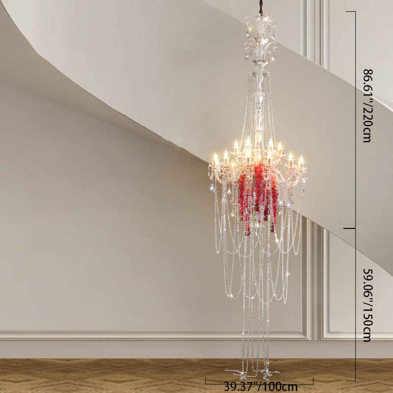 Traditioneller französischer langer Kandelaber aus Kristallglas mit 18 Lichtern für das Wohnzimmer 