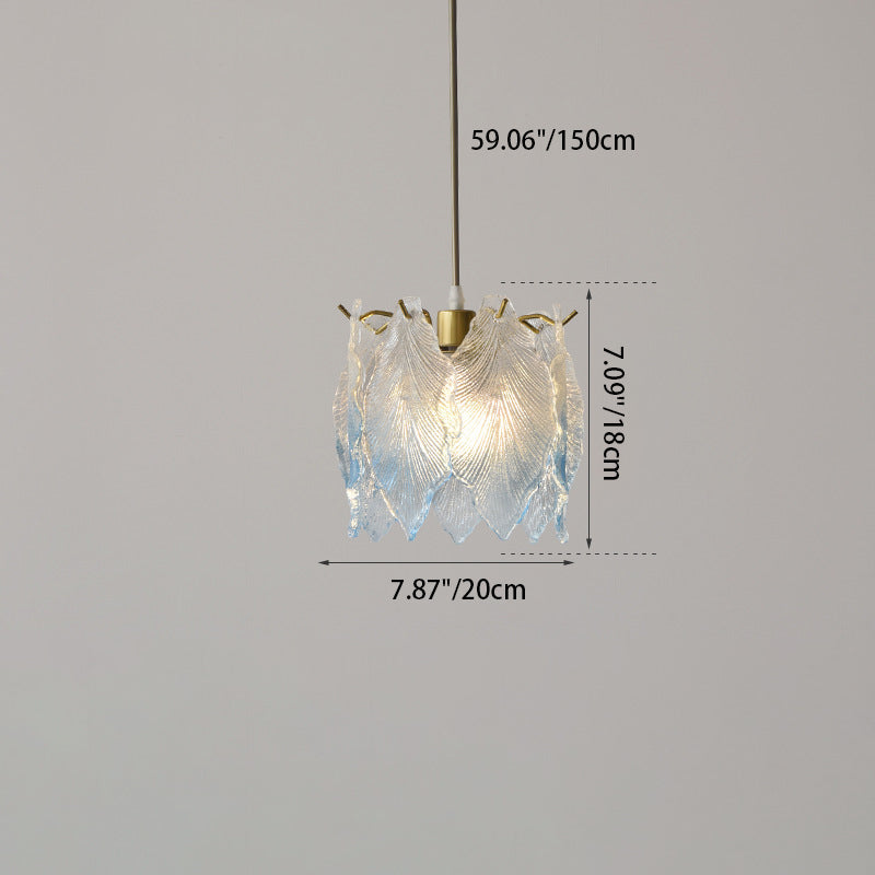 Lustre suspendu contemporain de luxe à une lumière en verre de fer avec feuille côtelée et perle pour salon 