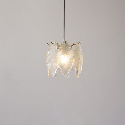 Lustre suspendu contemporain de luxe à une lumière en verre de fer avec feuille côtelée et perle pour salon 