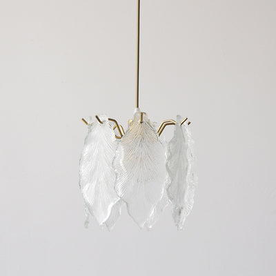 Lustre suspendu contemporain de luxe à une lumière en verre de fer avec feuille côtelée et perle pour salon 