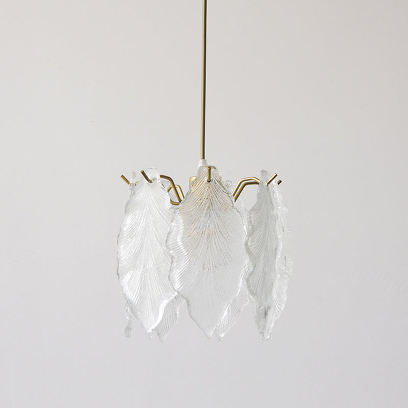 Lustre suspendu contemporain de luxe à une lumière en verre de fer avec feuille côtelée et perle pour salon 