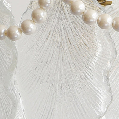 Lustre contemporain en fer avec feuille nervurée de luxe et perle en verre à 1 lumière semi-encastrée pour salon 