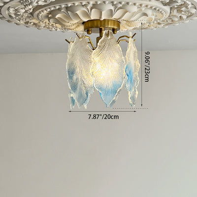 Lustre contemporain en fer avec feuille nervurée de luxe et perle en verre à 1 lumière semi-encastrée pour salon 
