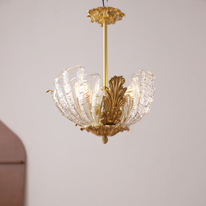 Moderne Art Deco Muschelform Kupferglas 3/4-flammige Pendelleuchte für Wohnzimmer 