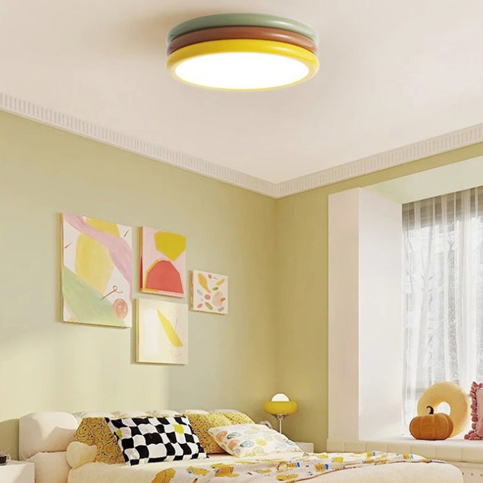 ضوء سقف مثبت على السطح من الأكريليك LED بقاعدة حديدية بتصميم معاصر على شكل برجر مكدس بألوان سكاندينافية لغرفة النوم 