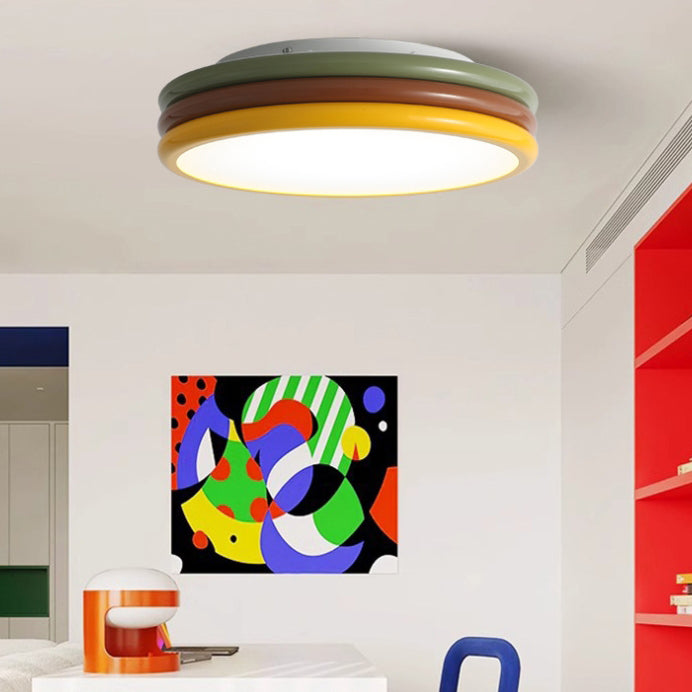 ضوء سقف مثبت على السطح من الأكريليك LED بقاعدة حديدية بتصميم معاصر على شكل برجر مكدس بألوان سكاندينافية لغرفة النوم 