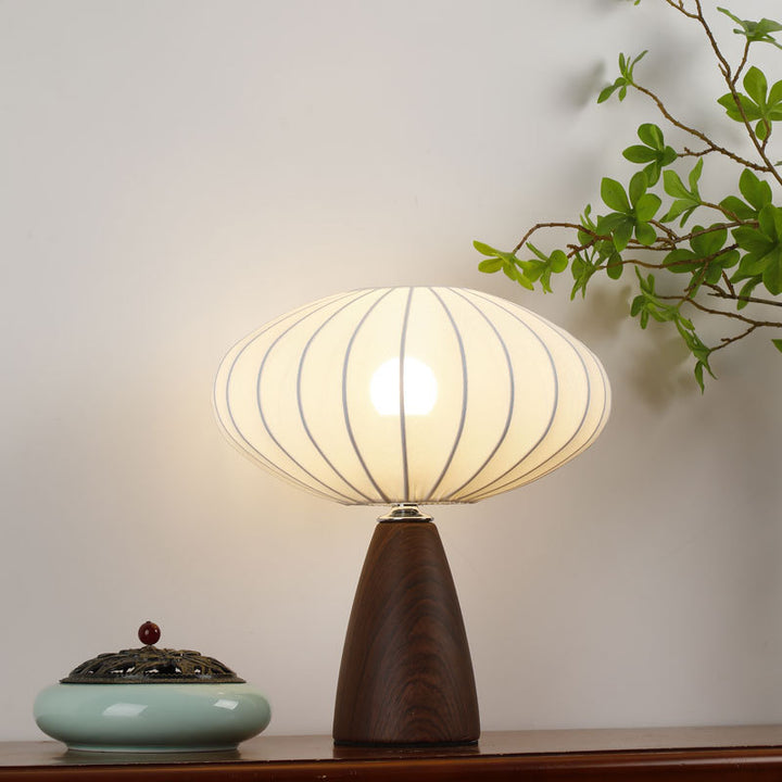 Traditional Vintage Ceramic Base Stretch Fabric Bud 1-Light Table Lamp For Bedroom