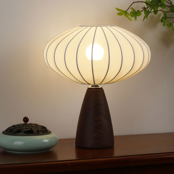Lámpara de Mesa de 1 Luz con Base de Cerámica Vintage Tradicional y Pantalla de Tela Elástica para Dormitorio 