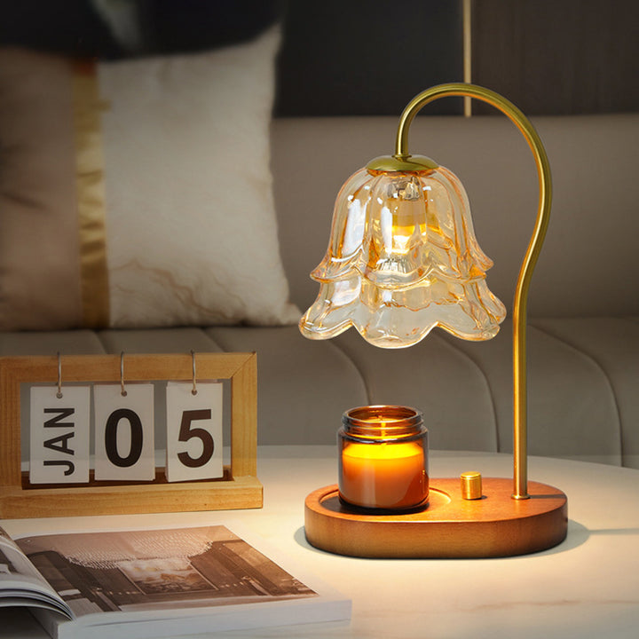Lampe de table en marbre scandinave contemporaine avec fleurs en bois et fer à 1 lumière pour la fonte de cire d&