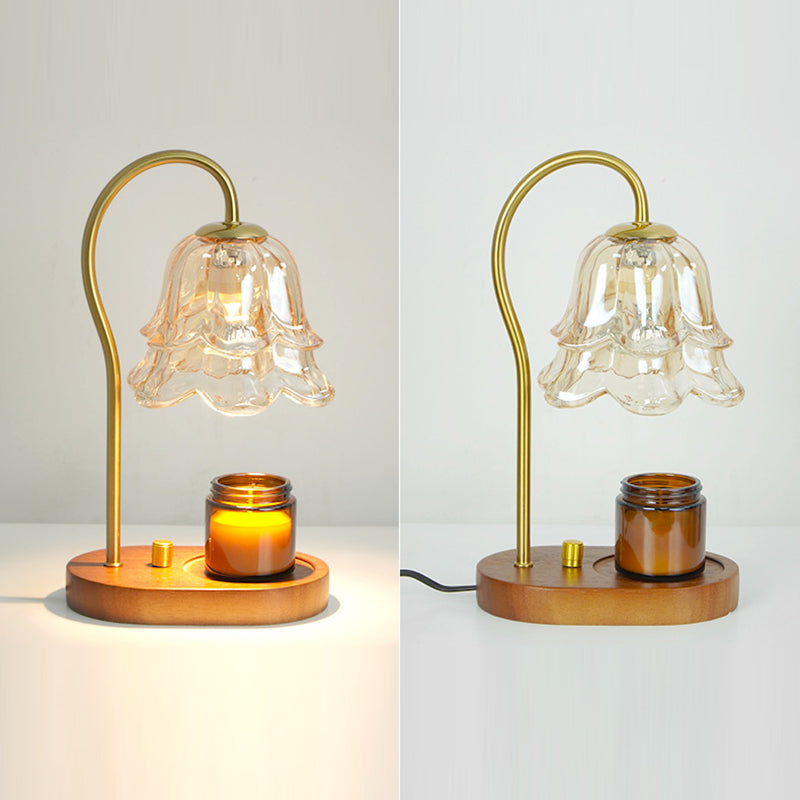 Lampe de table en marbre scandinave contemporaine avec fleurs en bois et fer à 1 lumière pour la fonte de cire d&